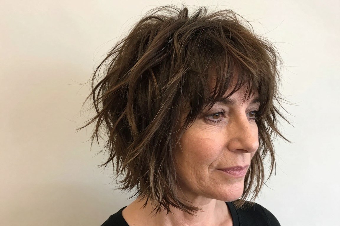 tousled bob with shaggy bangs