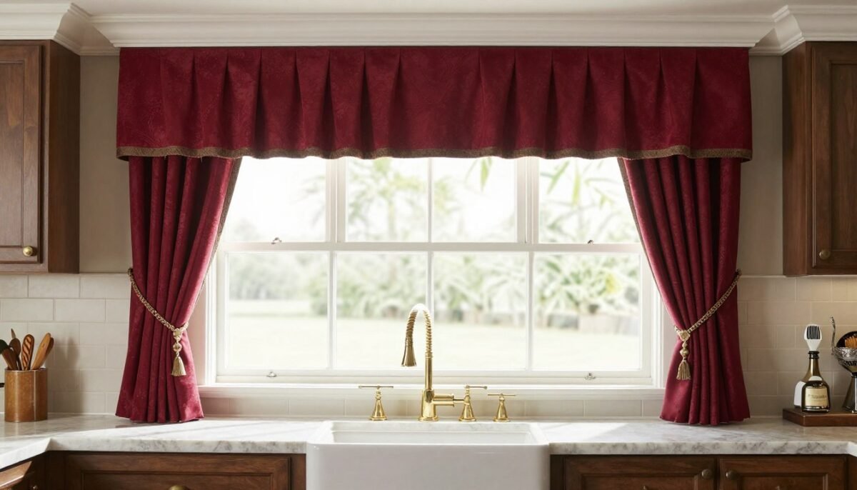 traditional kitchen with formal curtain treatment and classic design elements