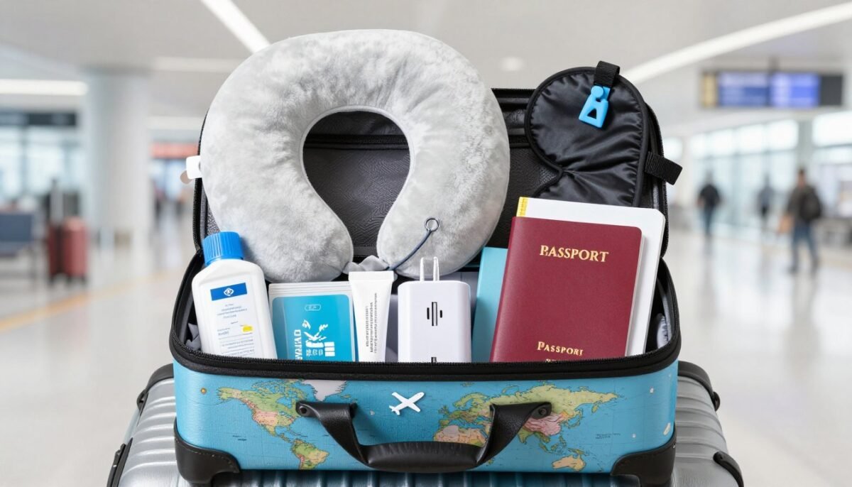 travel themed gift basket with airplane accessories