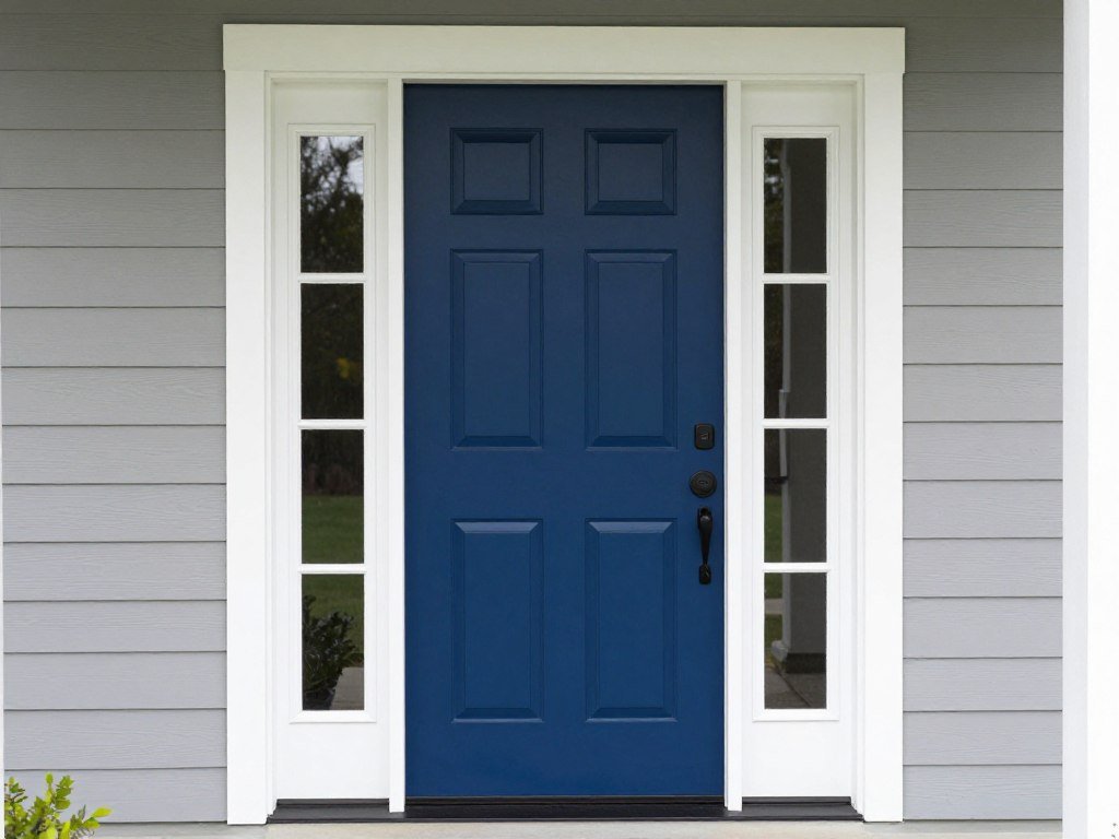 two-tone painted front door with navy panels and white trim