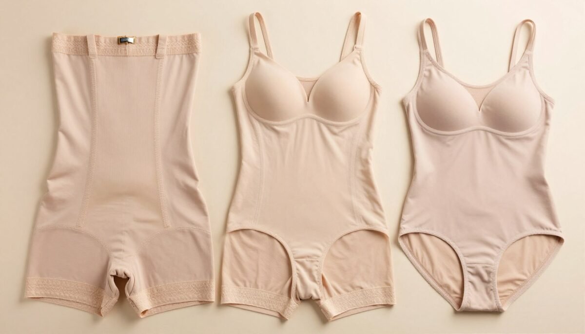 various types of shapewear displayed on neutral background various types of shapewear displayed on neutral background