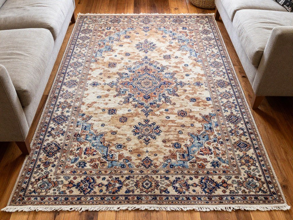 vintage area rug in farmhouse living room