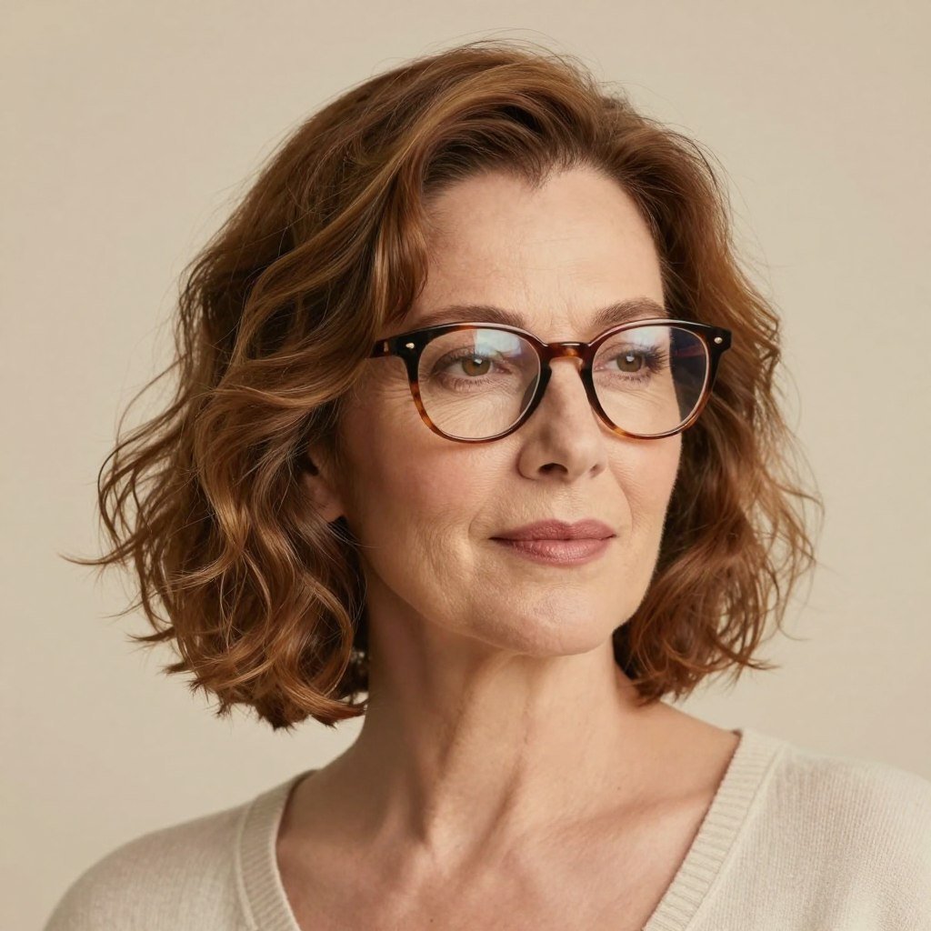 wavy bob hairstyle with vintage-inspired glasses
