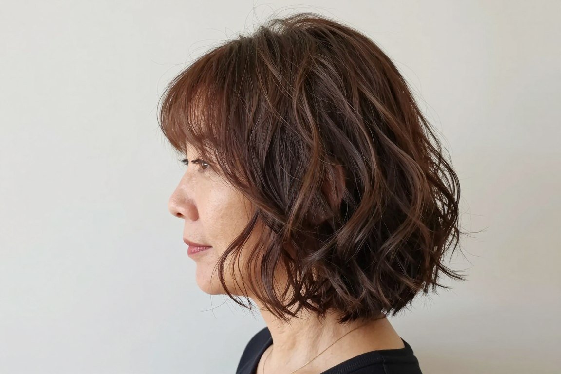 wavy bob with wispy side bangs