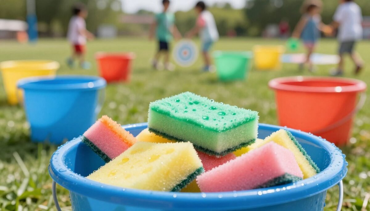 wet sponges in bucket for carnival water toss game