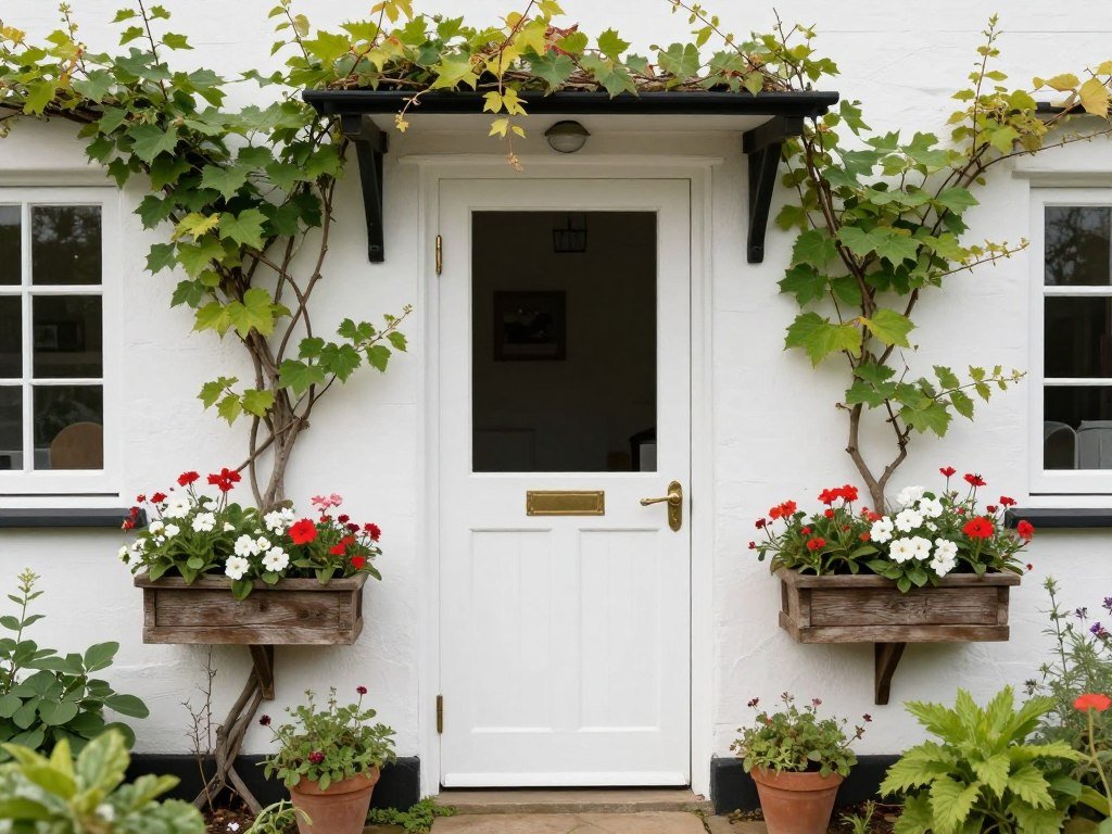 white dutch door with top half open on cottage style home