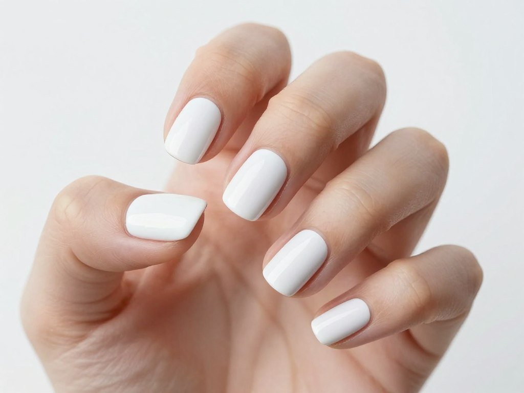 white minimalist summer nail design with clean aesthetic