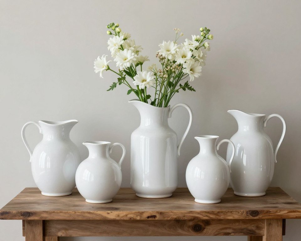 white porcelain accessories in farmhouse living room