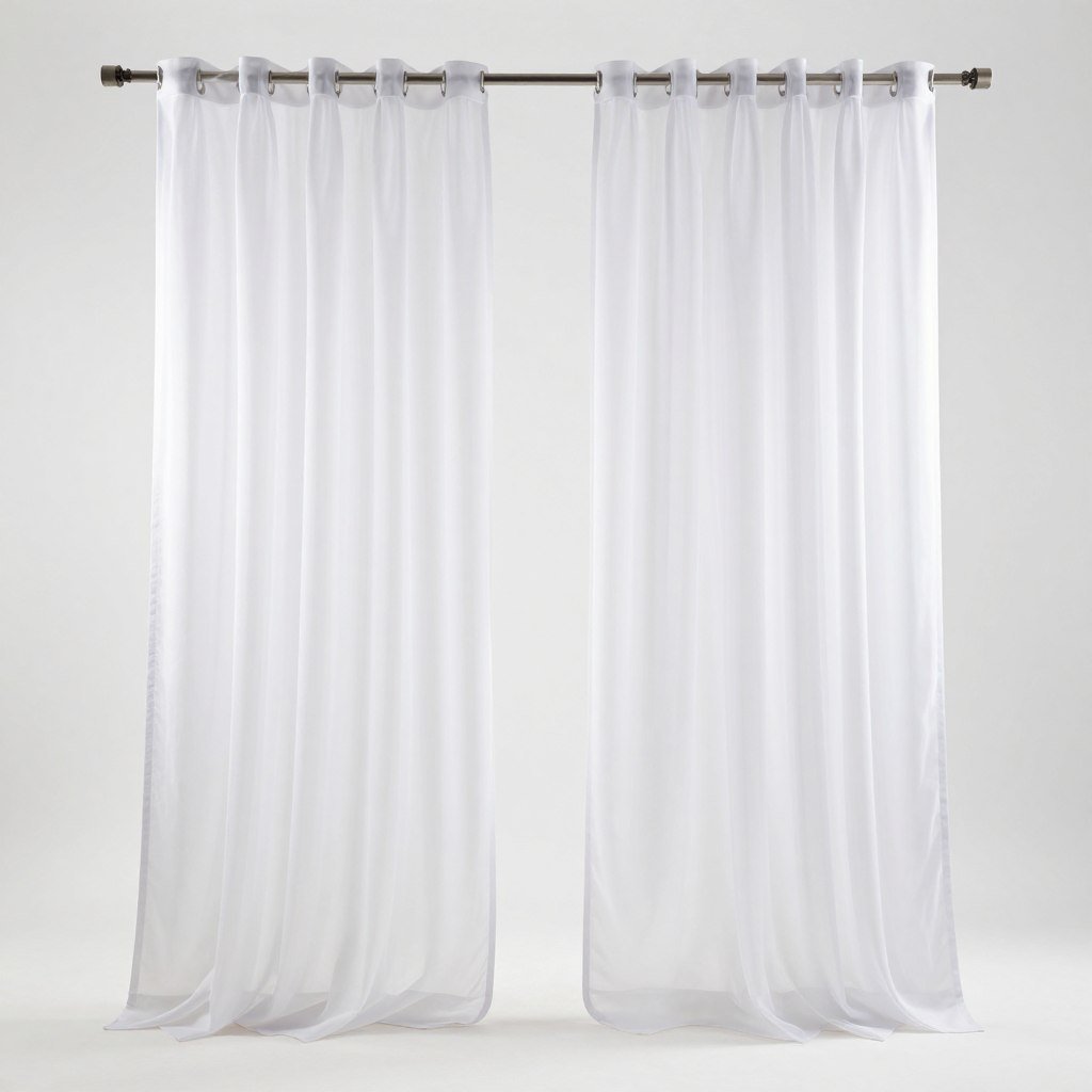 white sheer voile kitchen curtain set product image showing rod pocket panels