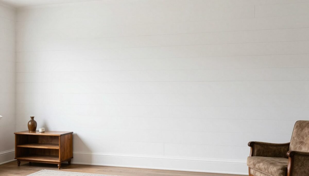 white shiplap walls in country farmhouse living room