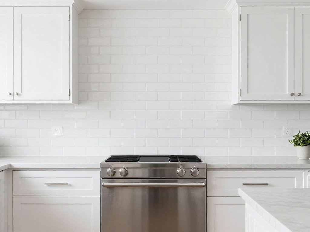 white subway tile installed vertically in contemporary farmhouse kitchen