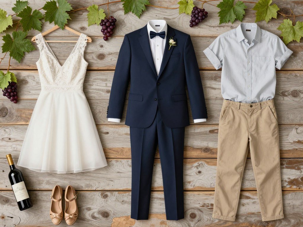 winery wedding dress code examples showing different formality levels
