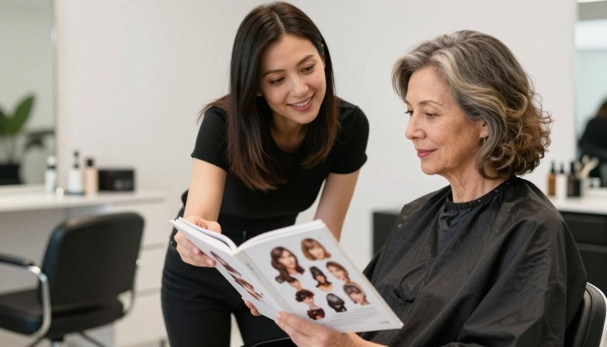 woman consulting with hairstylist about medium-length options