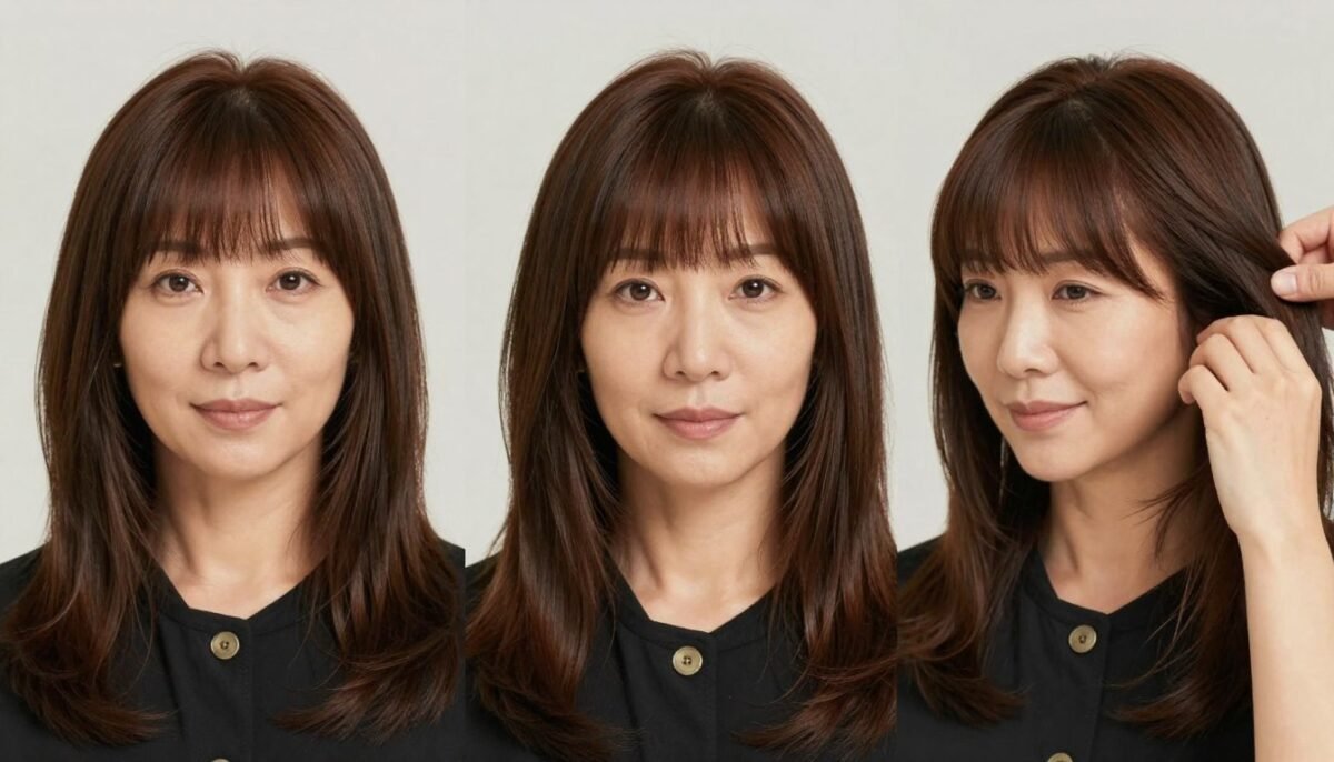 woman maintaining bangs in different seasons