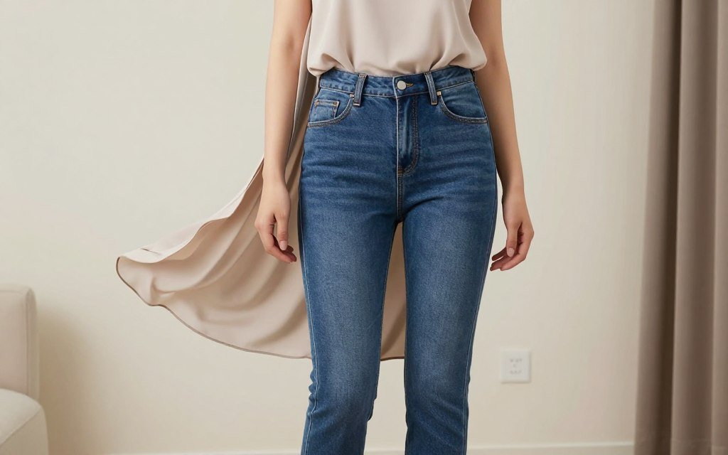 woman wearing jeans with longer flowing top