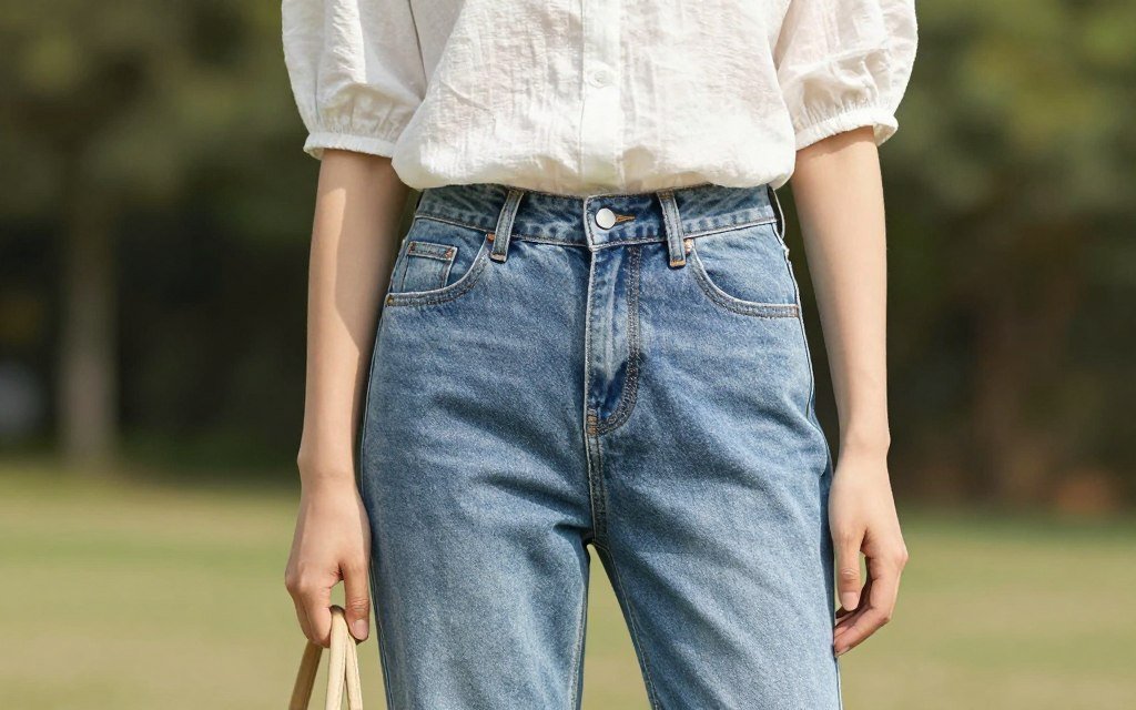 woman wearing light summer jeans outdoors