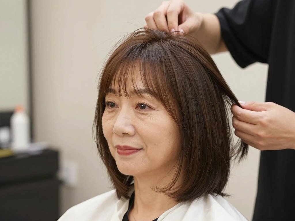 woman with fine hair and wispy bangs