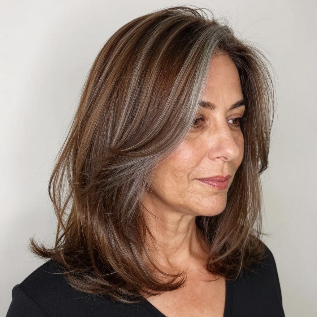 woman with gray highlights in darker hair