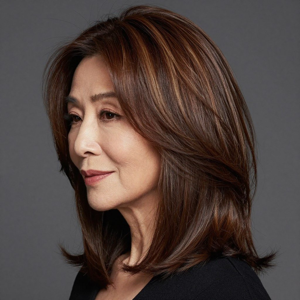 woman with lowlights in medium-length hair