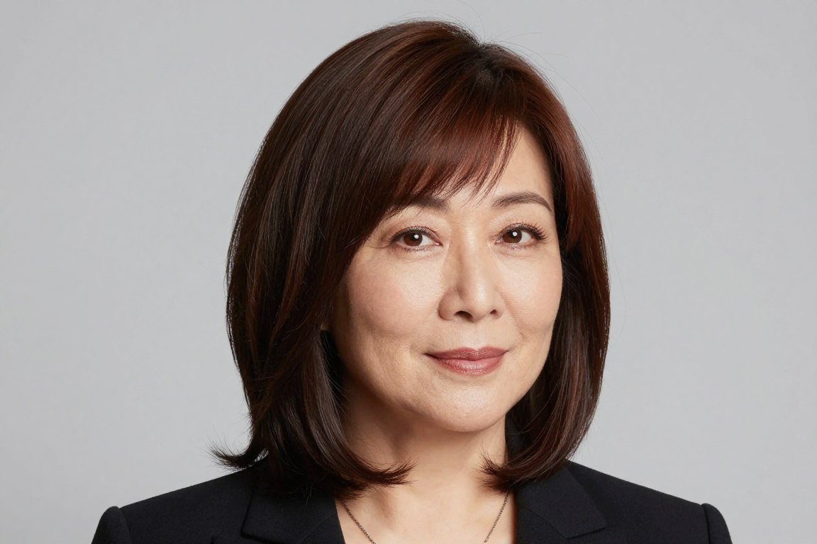 woman with round face wearing side-swept bangs