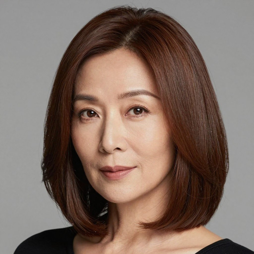 woman with sleek lob and center part