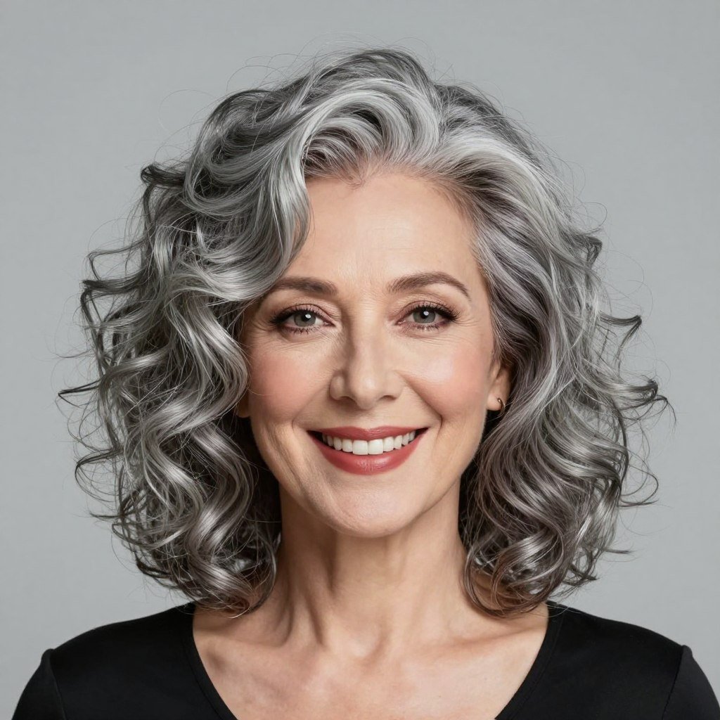woman with spiral curls medium-length hair