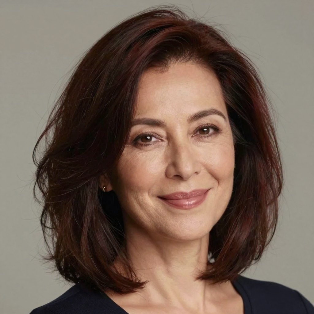 woman with wavy layered bob medium-length hair