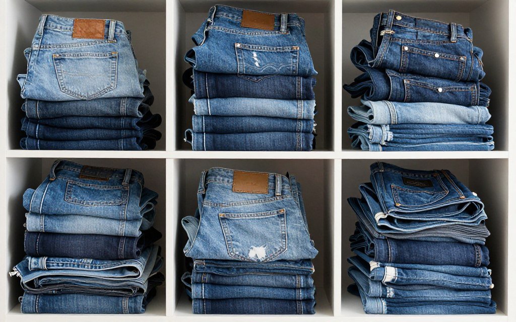 woman's closet showing organized jeans collection