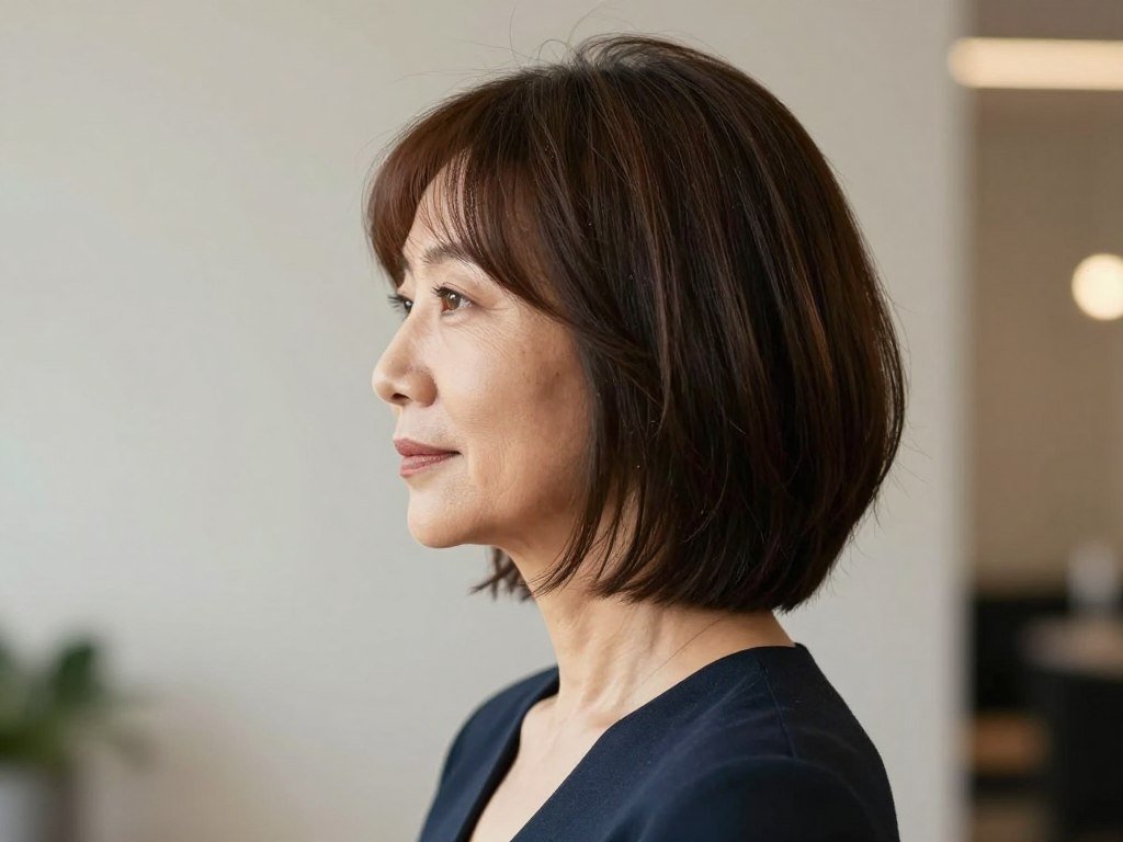 A-line layered bob showing forward angle and neck elongation