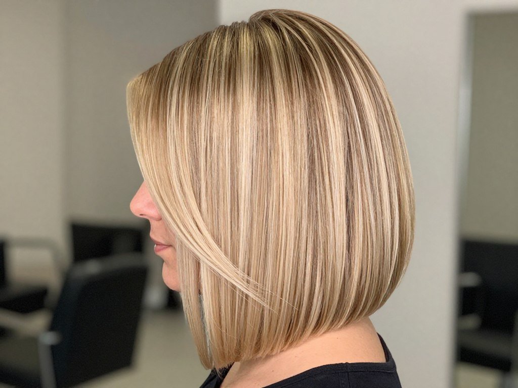 Angled lob with layers for thin fine hair at shoulder length