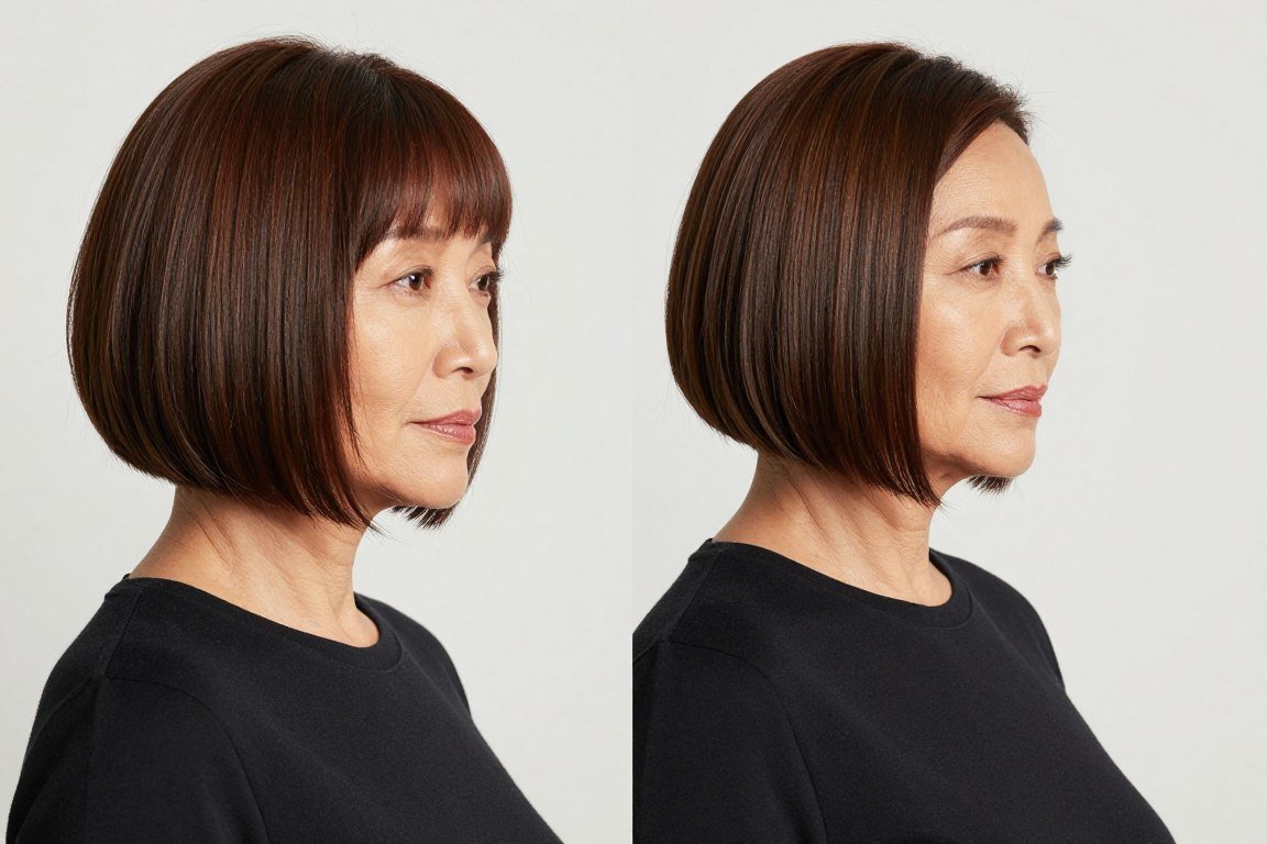 Asymmetrical layered bob with one side longer