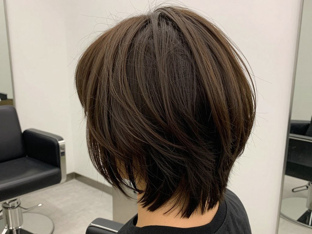 Back view of choppy layered bob showing texture