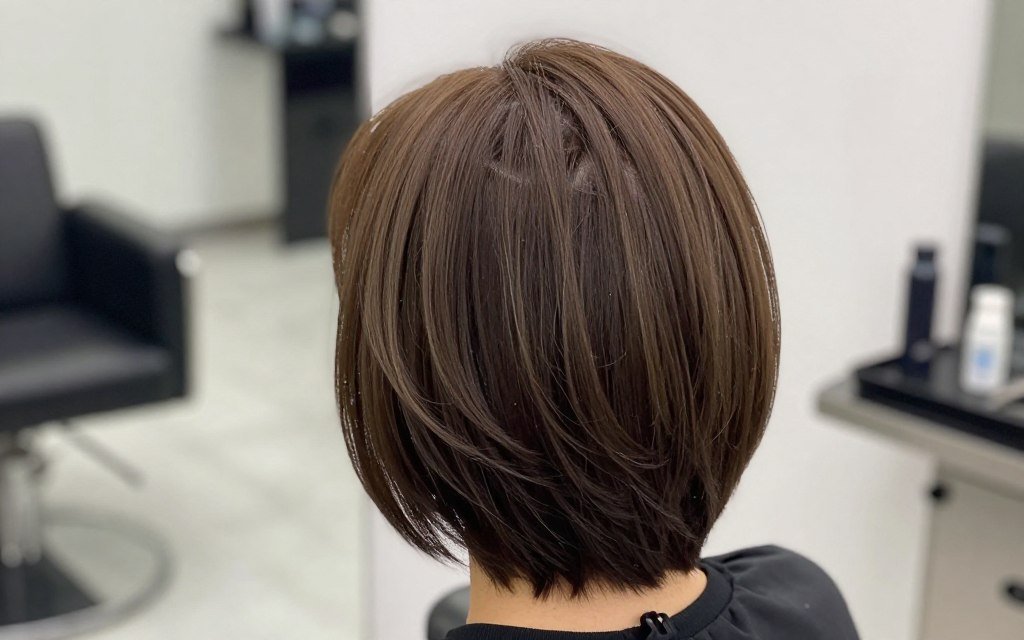 Back view of stacked bob showing volume and layers