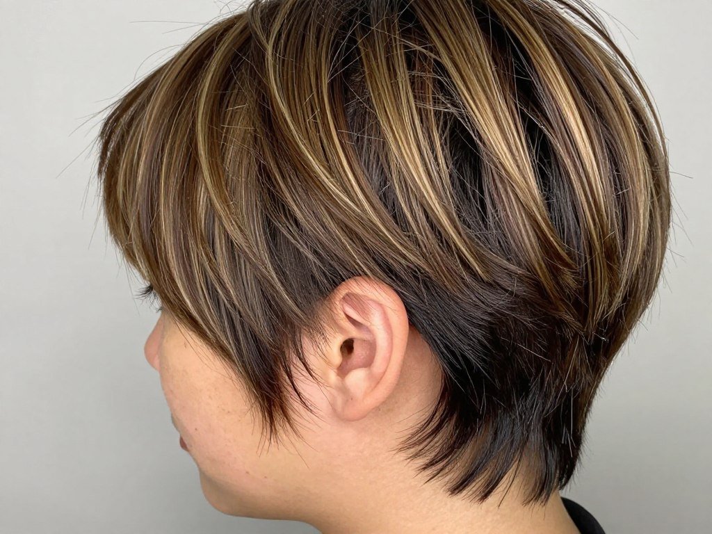Balayage color on pixie cut for thin fine hair