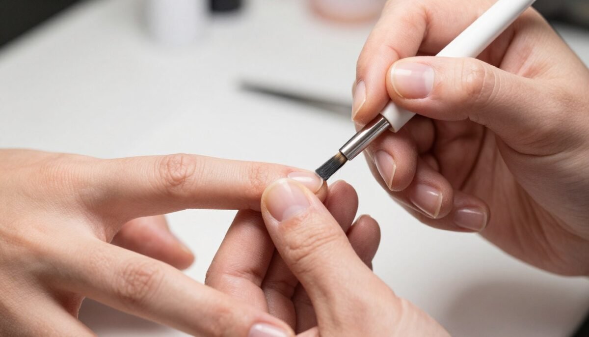Base coat application technique on natural nails preparation for pink polish