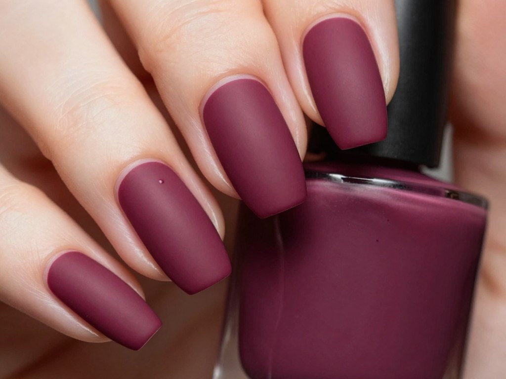 Bordeaux pink matte finish nails with deep wine undertones