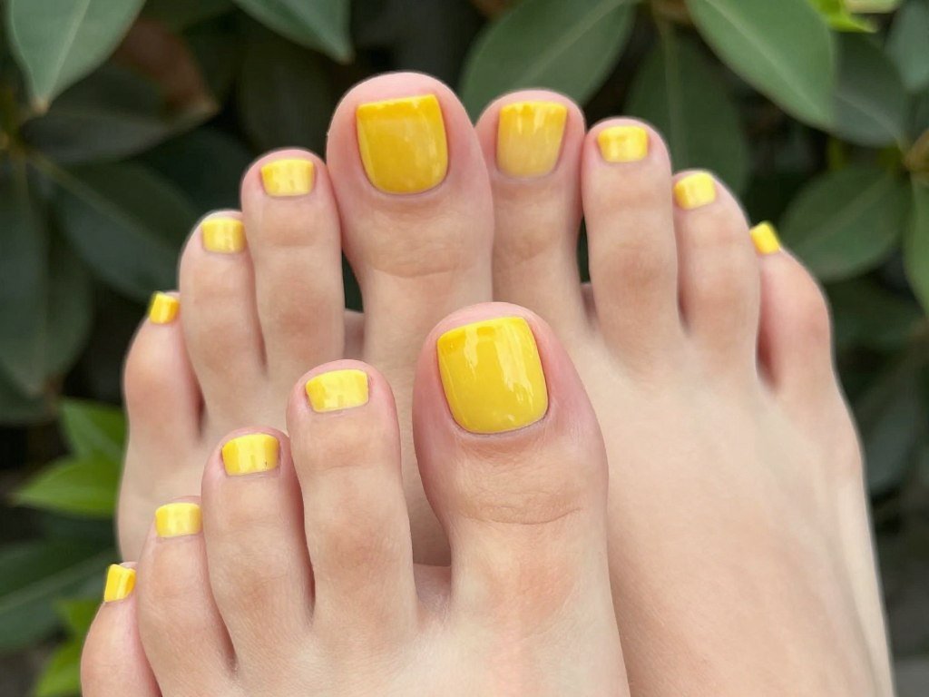 Bright yellow summer toe nails with cheerful sunny finish