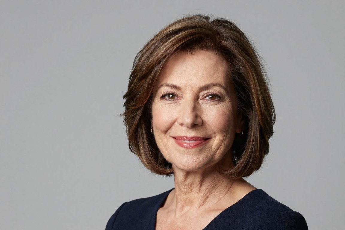 Chin-length layered bob on mature woman with fine hair