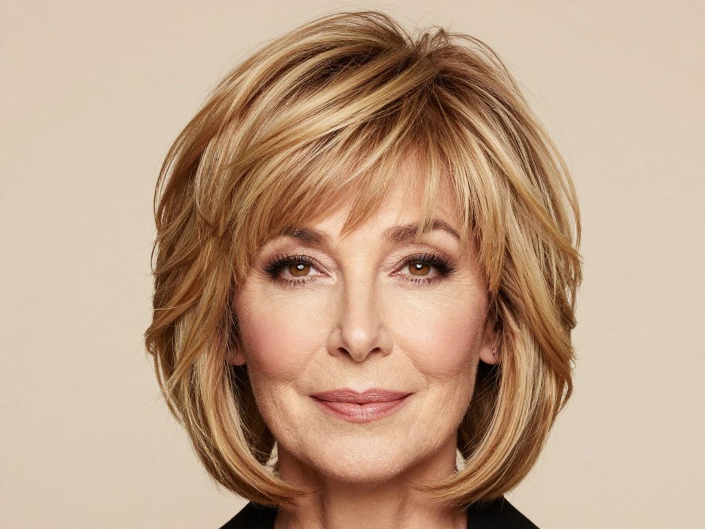 Chin length shag haircut with flipped ends for women over 50