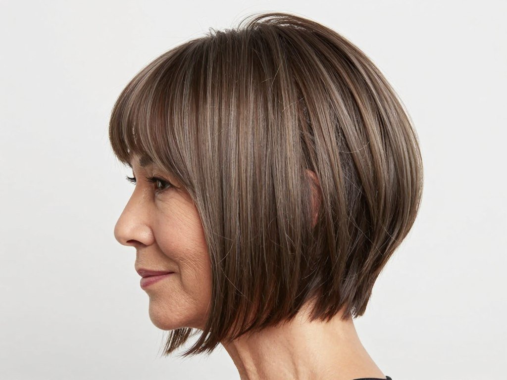 Choppy bob shag haircut for women over 50 showing volume at crown