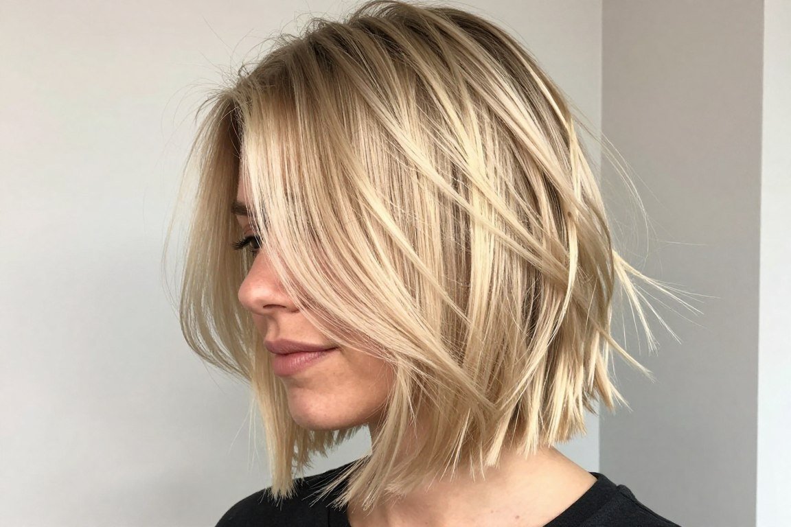 Choppy ends lob hairstyle for thin fine shoulder length hair
