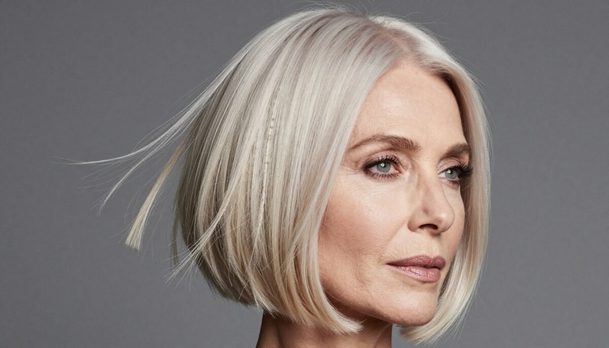 Choppy layered bob haircut on woman over 60 with fine hair