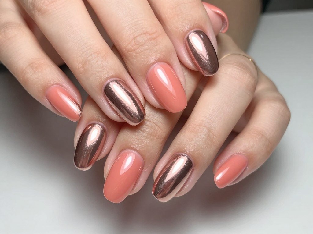Chrome coral nail design