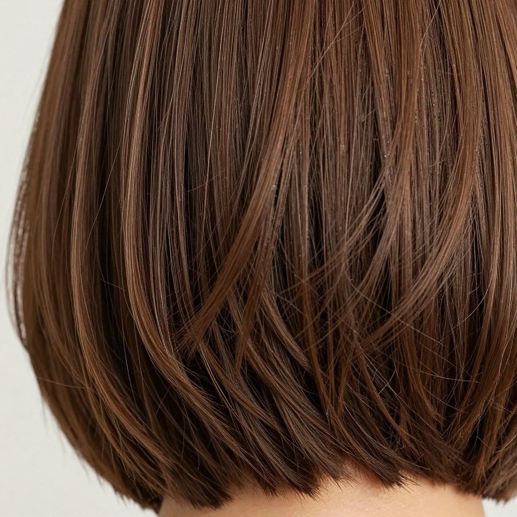 Close-up detail of layered bob showing internal layers and texture
