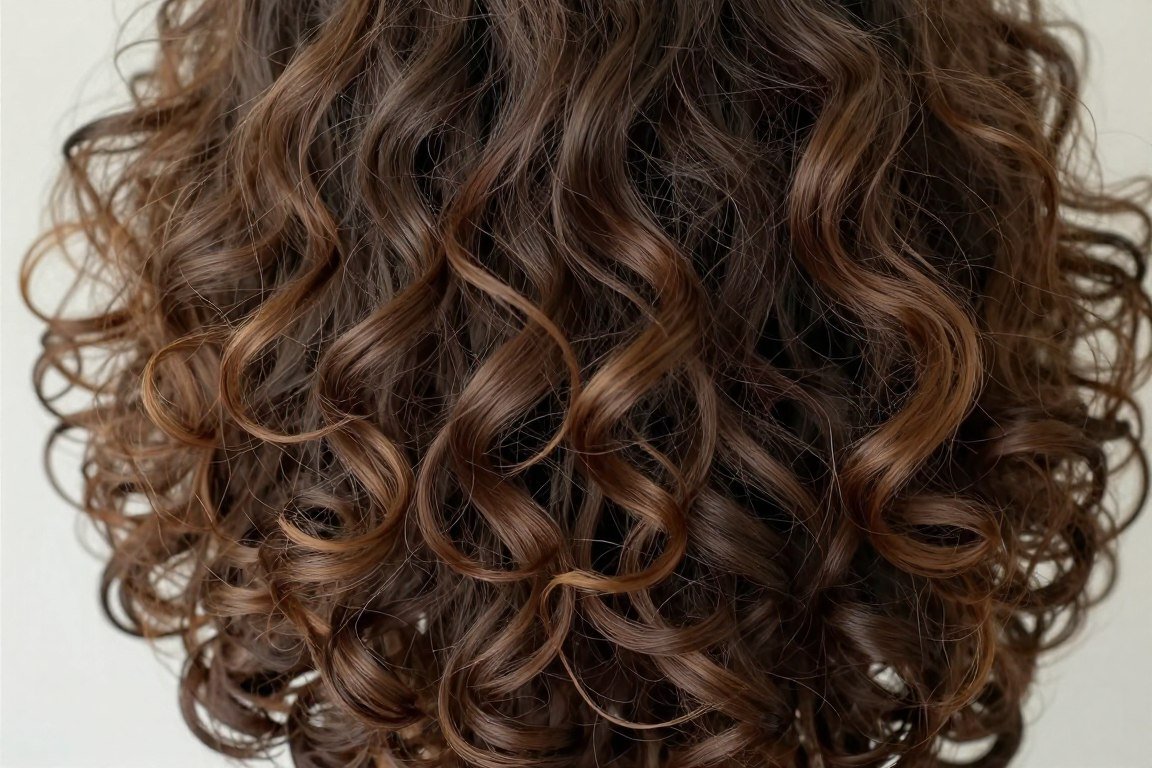 Close-up of curly hair layers showing curl definition