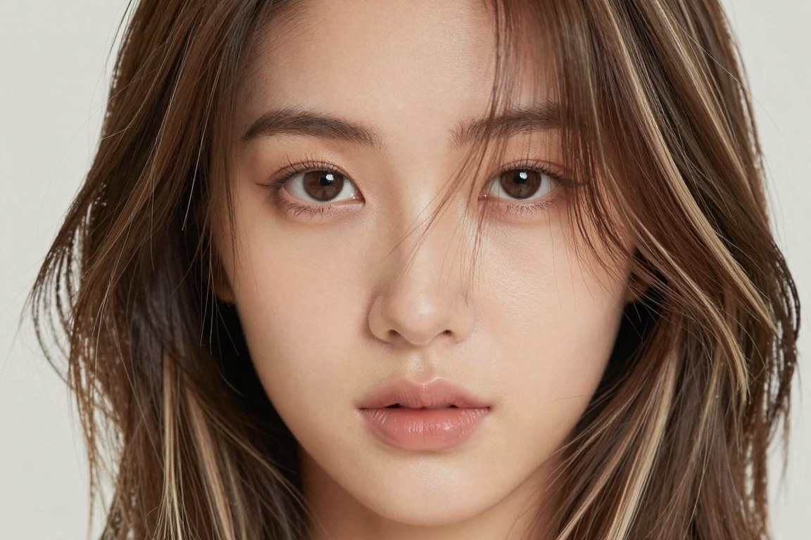Close-up of face-framing highlights