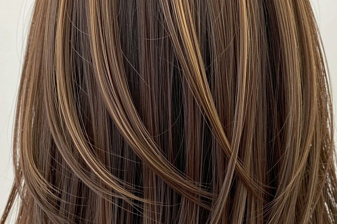 Close-up showing highlights in layered hair