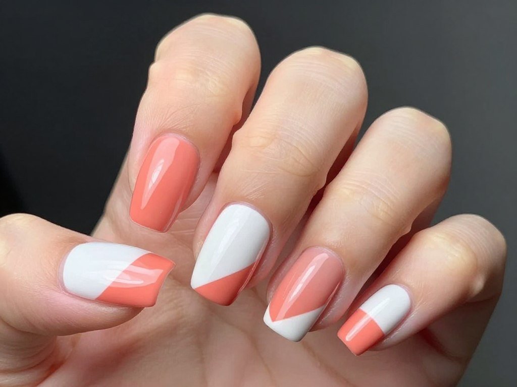 Color block design with coral and white