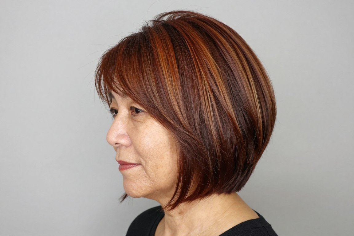 Color-treated layered bob showing vibrant maintained color