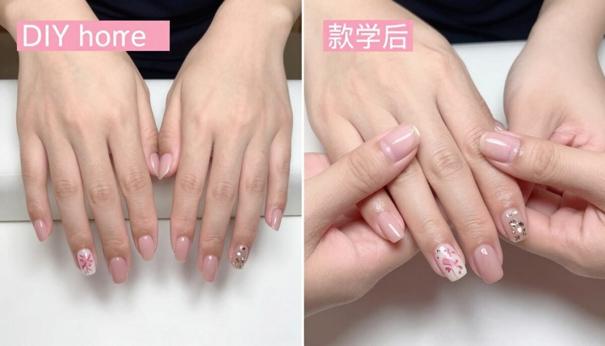 Comparison of DIY versus professional salon pink fall nail results